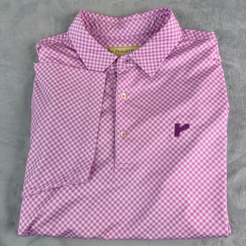Donald Ross Mens Polo L Ross Performance Golf Pink Check - Picture 7 of 9
